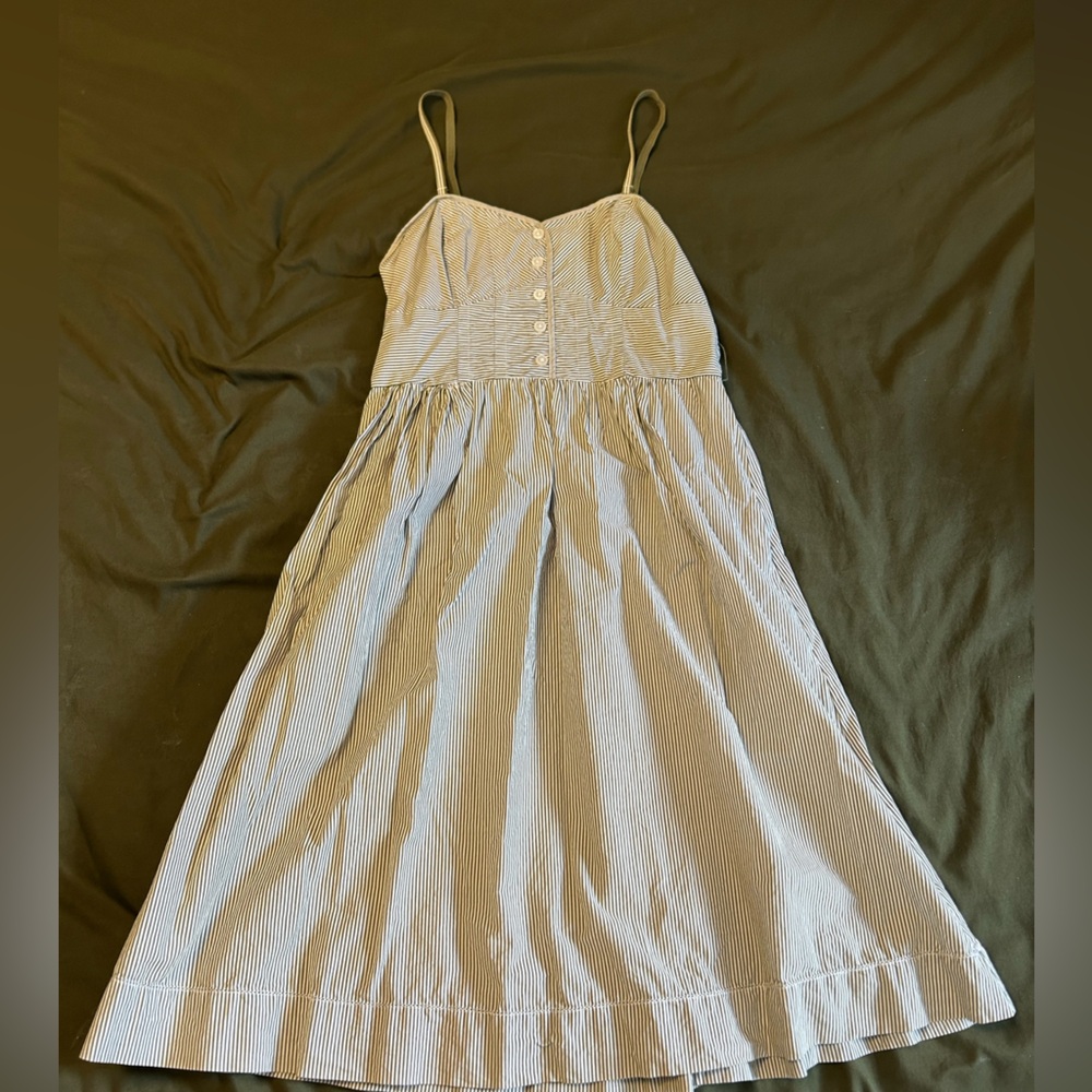 American Eagle Outfitter Green and White Striped Midi Dress